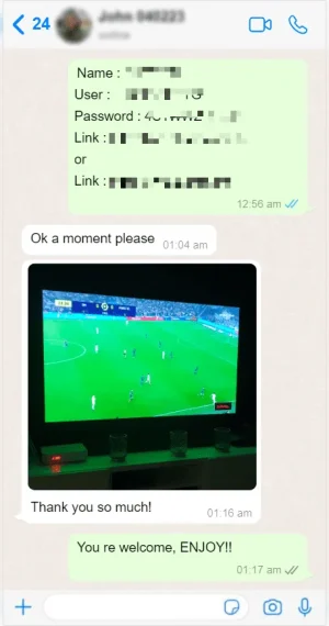 IPTV Fast UK customer WhatsApp review screenshot 1 of 12