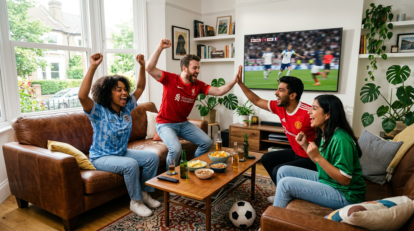 UK viewers watching live sport on IPTV at home: IPTV Fast UK IPTV streaming on a living-room TV.